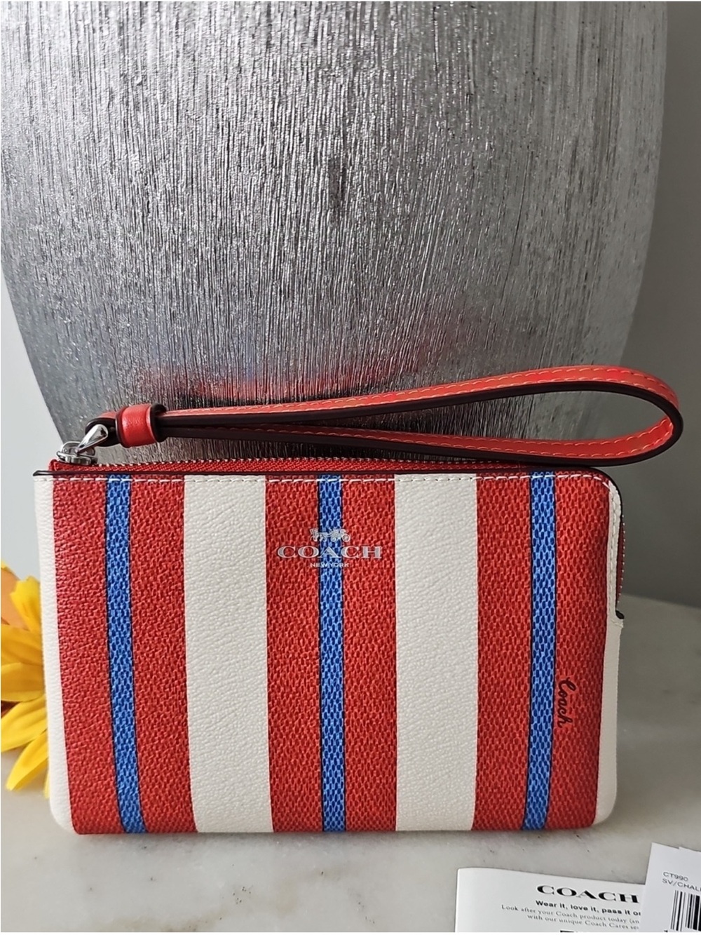 Coach Red, White & Blue Striped Wristlet LIMITED EDITION
